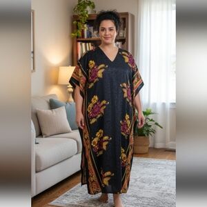 Vintage Winlar  Floral  Satin Kaftan Dress Mumu One Size Women's‎